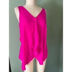 THE LIMITED Small Flame Ruffle Front BRIGHT Fuchsia Sleeveless Blouse
